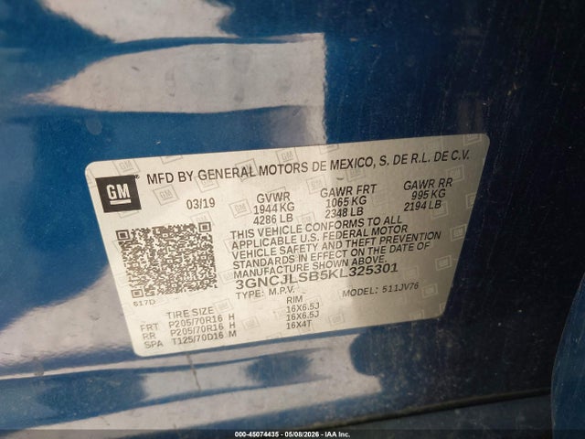 3GNCJLSB5KL325301 Chevrolet Trax Lt