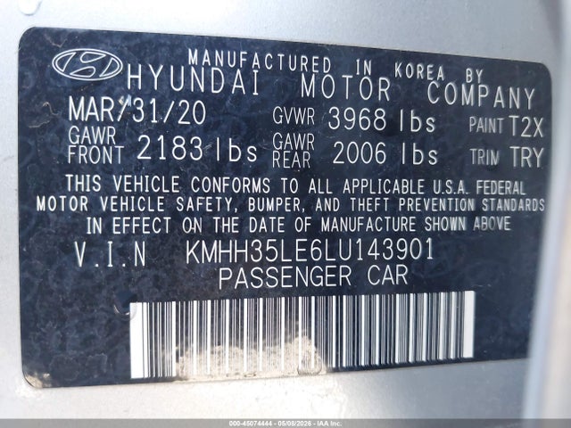 Продаж на аукціоні авто 2020 Hyundai Elantra Gt, vin: KMHH35LE6LU143901, номер лоту: 45074444