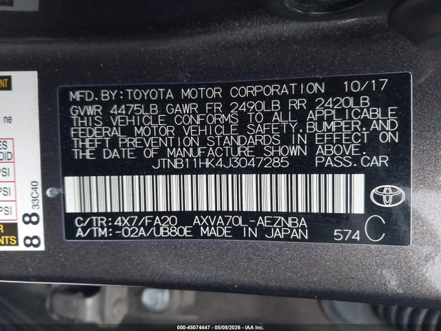 JTNB11HK4J3047285 Toyota CAMRY LE