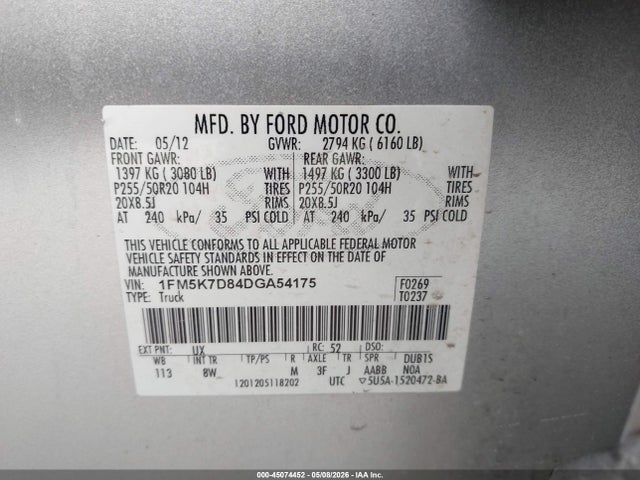 Aukcja sprzedaży 2013 Ford Explorer Xlt, vin: 1FM5K7D84DGA54175, numer aukcji: 45074452