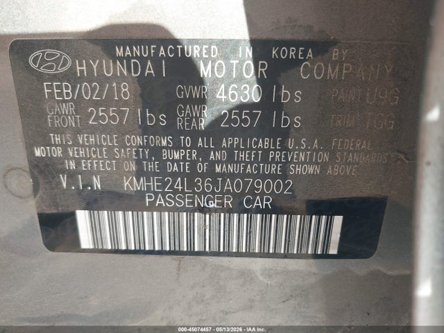 Продажа на аукционе авто 2018 Hyundai Sonata Hybrid Se, vin: KMHE24L36JA079002, номер лота: 45074457