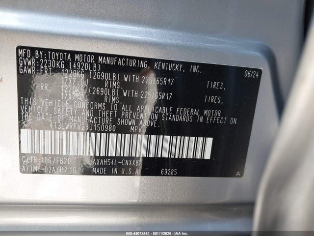 Aukcja sprzedaży 2024 Toyota Rav4 Hybrid Le, vin: 4T3LWRFV2RU150980, numer aukcji: 45074461