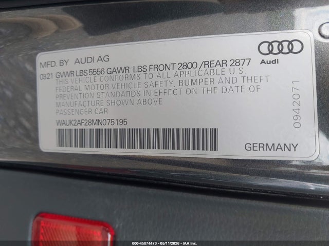 Aukcja sprzedaży 2021 Audi A6 Premium 55 Tfsi Quattro S Tronic, vin: WAUK2AF28MN075195, numer aukcji: 45074470
