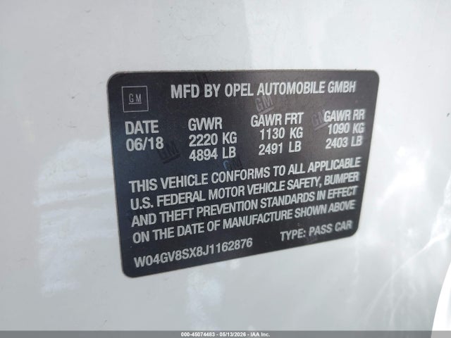 Aukcja sprzedaży 2018 Buick Regal Tourx Essence, vin: W04GV8SX8J1162876, numer aukcji: 45074483