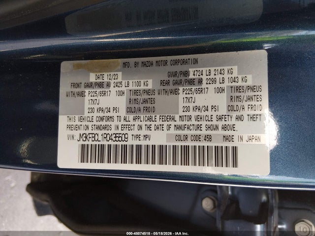 Продаж на аукціоні авто 2024 Mazda Cx-5 2.5 S Preferred, vin: JM3KFBCL1R0435509, номер лоту: 45074518
