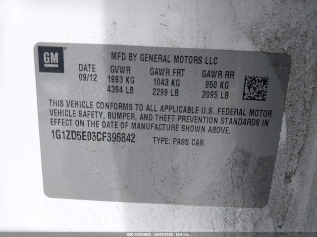 Продажа на аукционе авто 2012 Chevrolet Malibu 2lt, vin: 1G1ZD5E03CF396842, номер лота: 45074522
