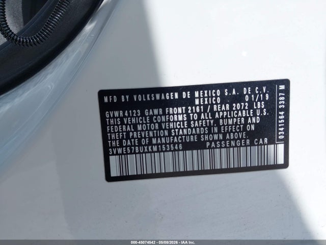 Aukcja sprzedaży 2019 Volkswagen Jetta 1.4t Sel, vin: 3VWE57BUXKM153546, numer aukcji: 45074542