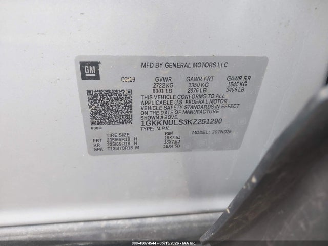 Aukcja sprzedaży 2019 Gmc Acadia Slt-1, vin: 1GKKNULS3KZ251290, numer aukcji: 45074544
