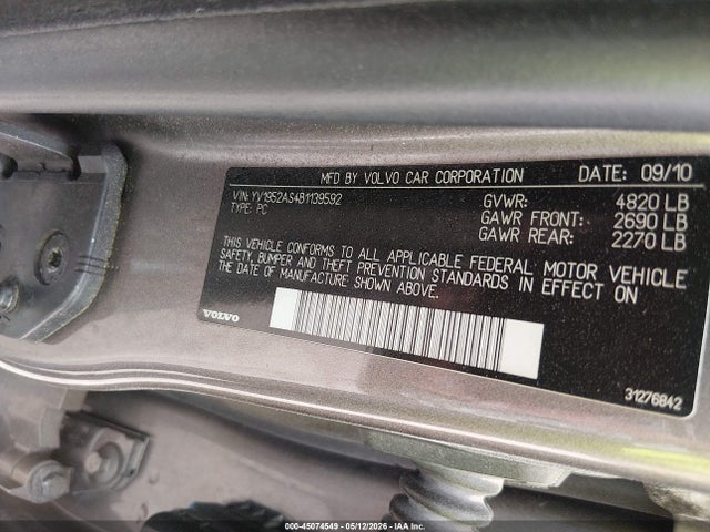 Продаж на аукціоні авто 2011 Volvo S80 3.2, vin: YV1952AS4B1139592, номер лоту: 45074549