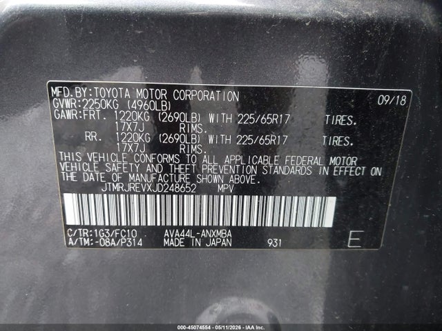 Продажа на аукционе авто 2018 Toyota Rav4 Hybrid Xle, vin: JTMRJREVXJD248652, номер лота: 45074554