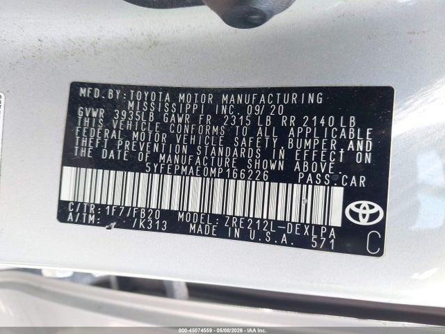 Toyota COROLLA LE 2021 5YFEPMAE0MP166226 Image 9