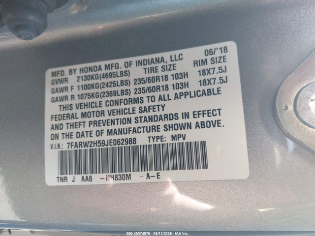 Honda CR-V EX 2018 7FARW2H59JE062988 Image 9