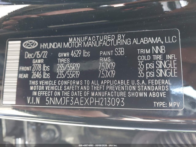 Продажа на аукционе авто 2023 Hyundai Tucson Sel, vin: 5NMJF3AEXPH213093, номер лота: 45074593