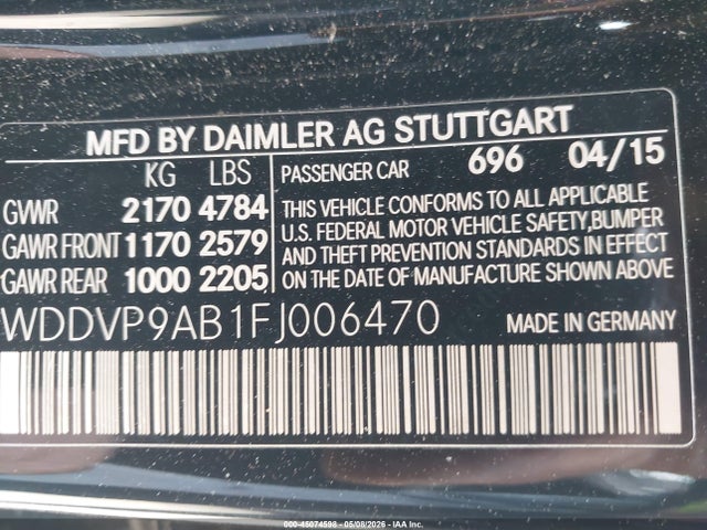 WDDVP9AB1FJ006470 Mercedes-Benz B-class Electric Drive