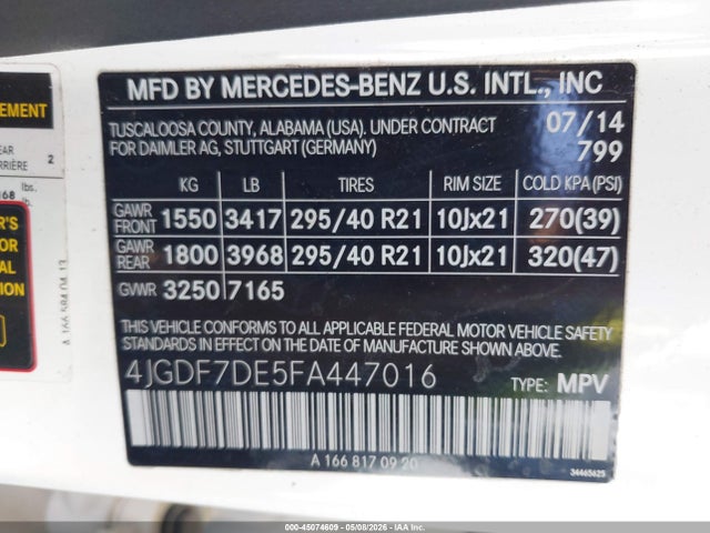 Продаж на аукціоні авто 2015 Mercedes-benz Gl 550 4matic, vin: 4JGDF7DE5FA447016, номер лоту: 45074609