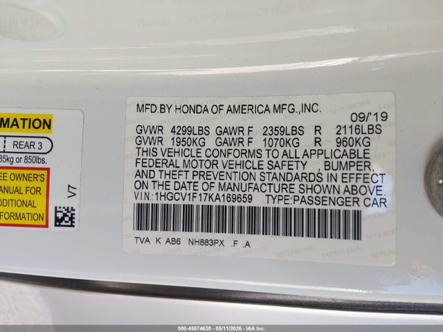 1HGCV1F17KA169659 Honda ACCORD LX