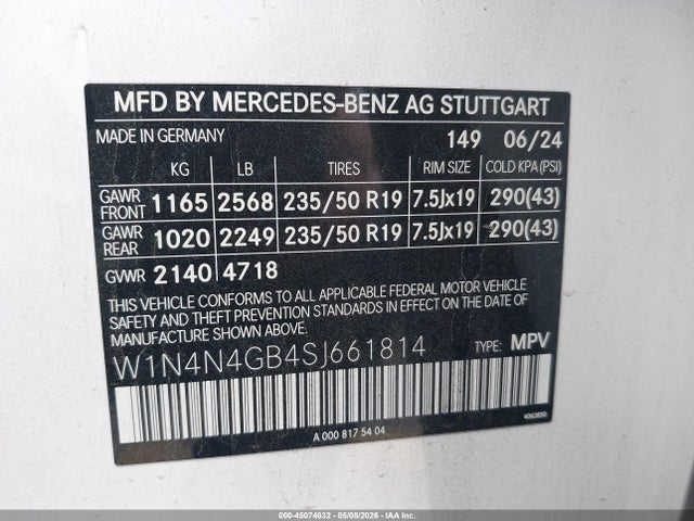 2025 Mercedes-benz Gla 250 4matic მანქანა იყიდება აუქციონზე, vin: W1N4N4GB4SJ661814, აუქციონის ნომერი: 45074632