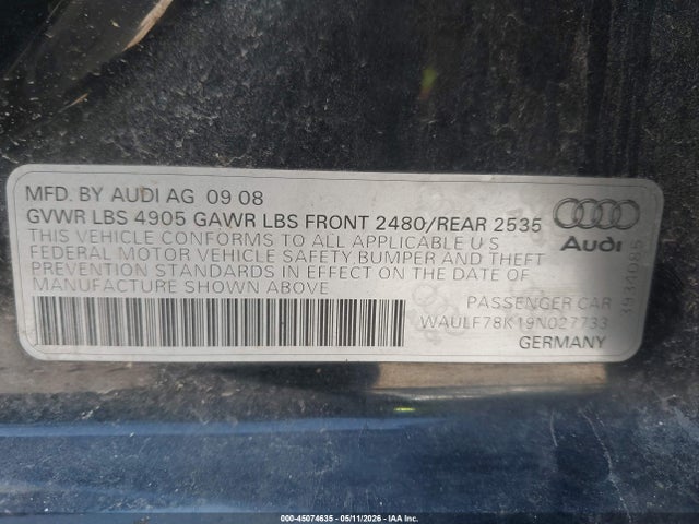 Продажа на аукционе авто 2009 Audi A4 2.0t Premium, vin: WAULF78K19N027733, номер лота: 45074635