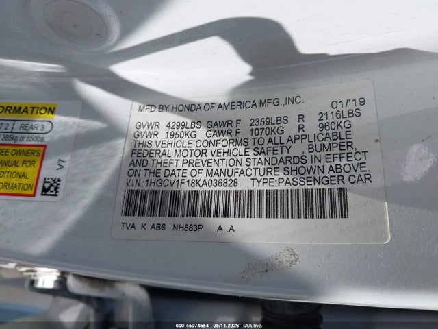 Honda ACCORD LX 2019 1HGCV1F18KA036828 Image 9