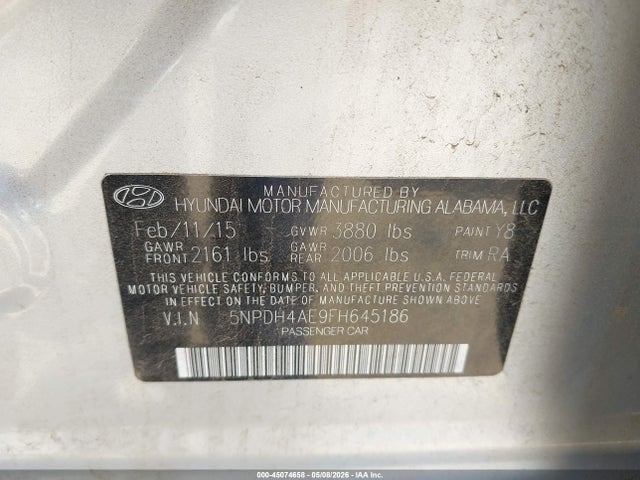 2015 Hyundai Elantra Se მანქანა იყიდება აუქციონზე, vin: 5NPDH4AE9FH645186, აუქციონის ნომერი: 45074658