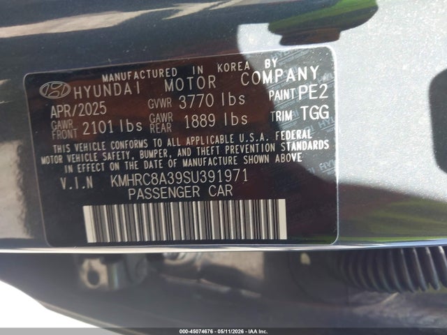 Aukcja sprzedaży 2025 Hyundai Venue Sel, vin: KMHRC8A39SU391971, numer aukcji: 45074676