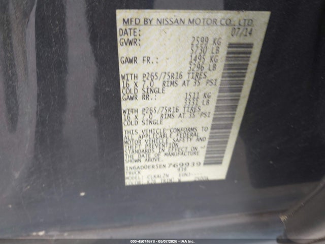 45074678 :رقم المزاد ، 1N6AD0ER5EN769939 vin ، 2014 Nissan Frontier Desert Runner مزاد بيع
