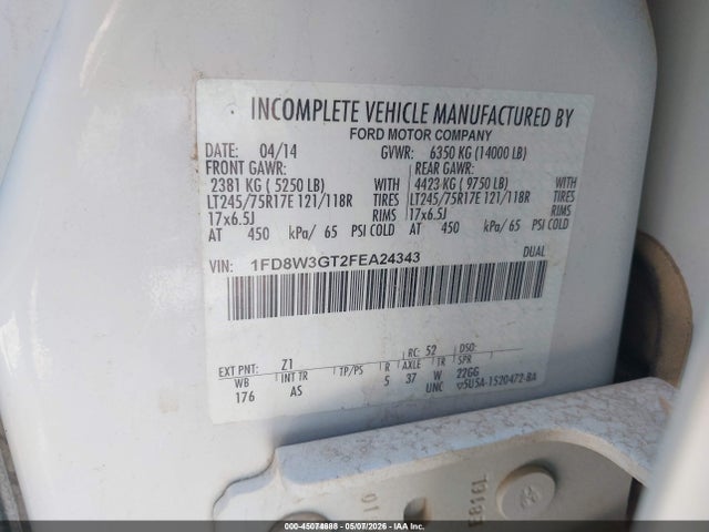 Ford F-350 Chassis Xl 2015 1FD8W3GT2FEA24343 Image 9