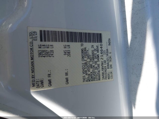 Nissan Altima 2.5 S 2019 1N4BL4BV9KC214640 Image 9