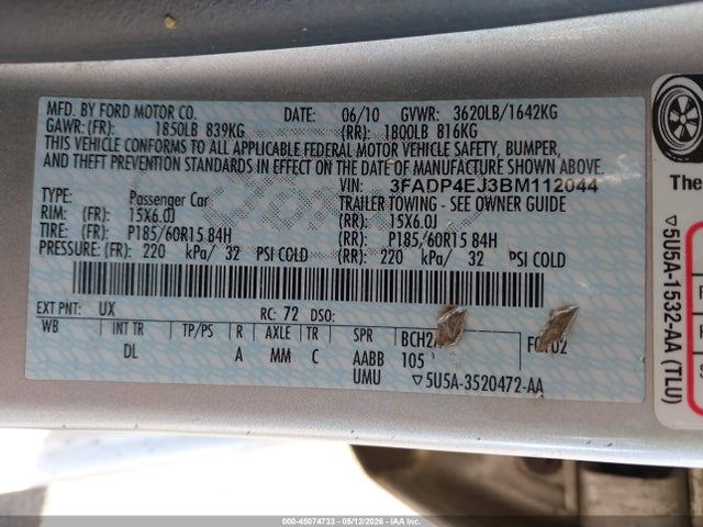 Продажа на аукционе авто 2011 Ford Fiesta Se, vin: 3FADP4EJ3BM112044, номер лота: 45074733