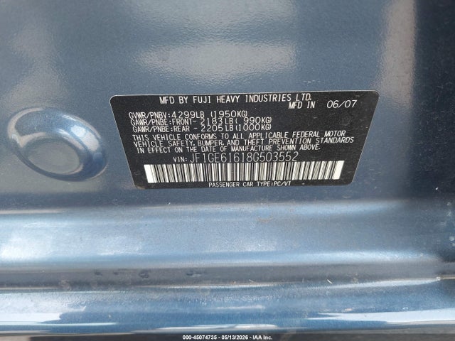 45074735 :رقم المزاد ، JF1GE61618G503552 vin ، 2008 Subaru Impreza 2.5i مزاد بيع