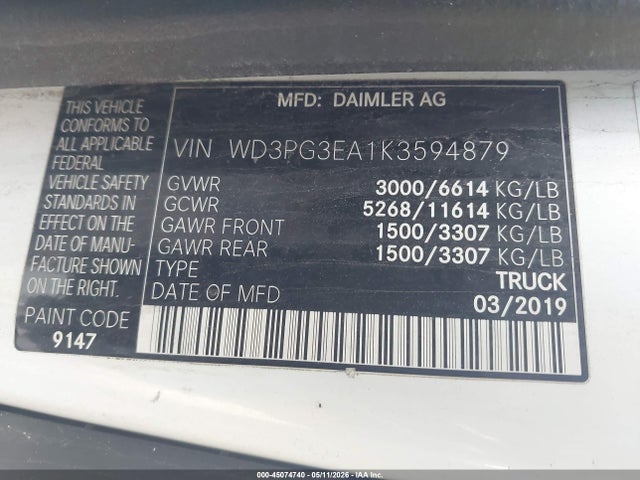 Mercedes-Benz Metris 2019 WD3PG3EA1K3594879 Image 9