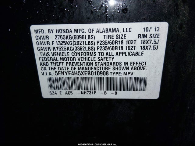 5FNYF4H5XEB010908 Honda Pilot Ex-l