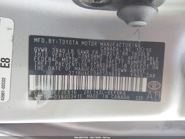 Продаж на аукціоні авто 2010 Toyota Corolla, vin: 2T1BU4EE0AC509828, номер лоту: 45074752