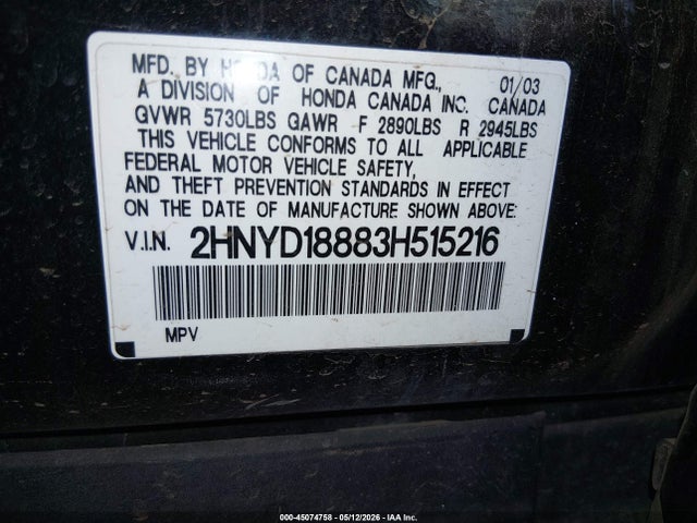 Продаж на аукціоні авто 2003 Acura Mdx, vin: 2HNYD18883H515216, номер лоту: 45074758