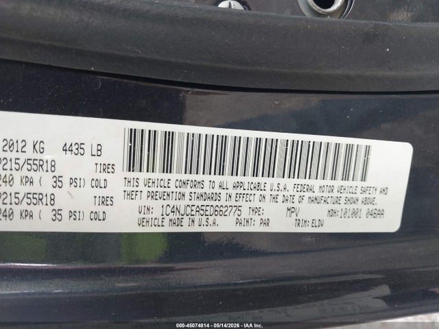 Продаж на аукціоні авто 2014 Jeep Compass High Altitude, vin: 1C4NJCEA5ED662775, номер лоту: 45074814