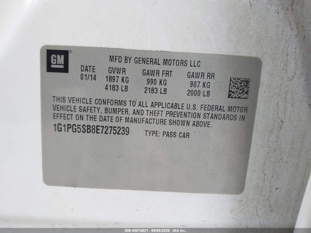 2014 Chevrolet Cruze Ltz მანქანა იყიდება აუქციონზე, vin: 1G1PG5SB8E7275239, აუქციონის ნომერი: 45074821