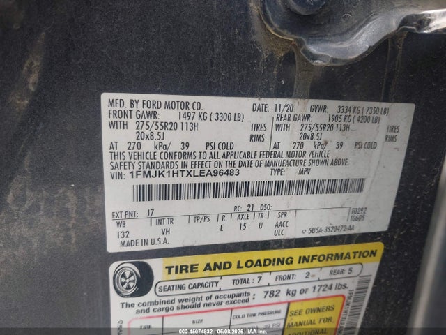 Auction sale of the 2020 Ford Expedition Xlt Max, vin: 1FMJK1HTXLEA96483, lot number: 45074832