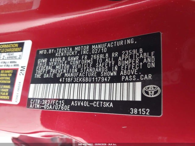 Aukcja sprzedaży 2011 Toyota Camry Se, vin: 4T1BF3EK6BU117947, numer aukcji: 45074851