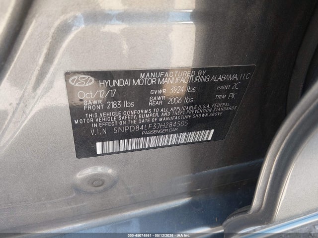 Aukcja sprzedaży 2018 Hyundai Elantra Value Edition, vin: 5NPD84LF3JH284505, numer aukcji: 45074861