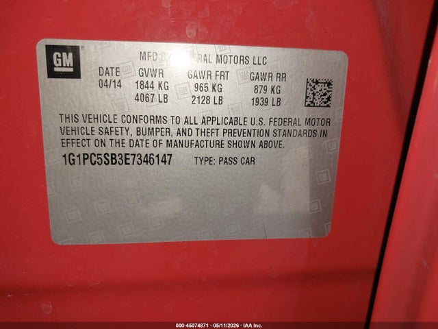 1G1PC5SB3E7346147 Chevrolet Cruze 1lt Auto
