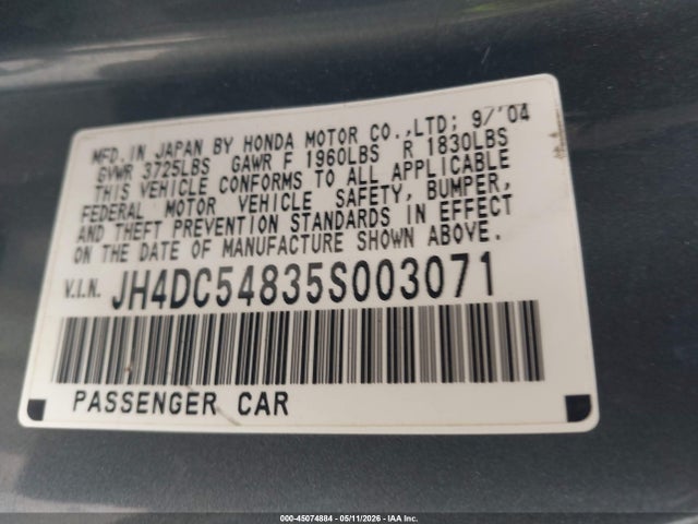 45074884 :رقم المزاد ، JH4DC54835S003071 vin ، 2005 Acura Rsx مزاد بيع