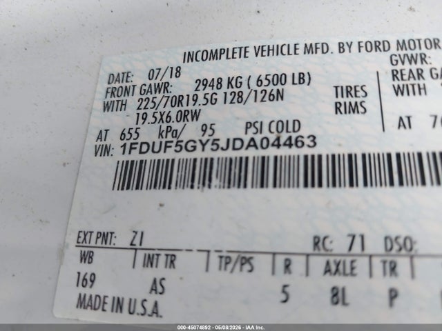Ford F-550 Chassis Xl 2018 1FDUF5GY5JDA04463 Image 4