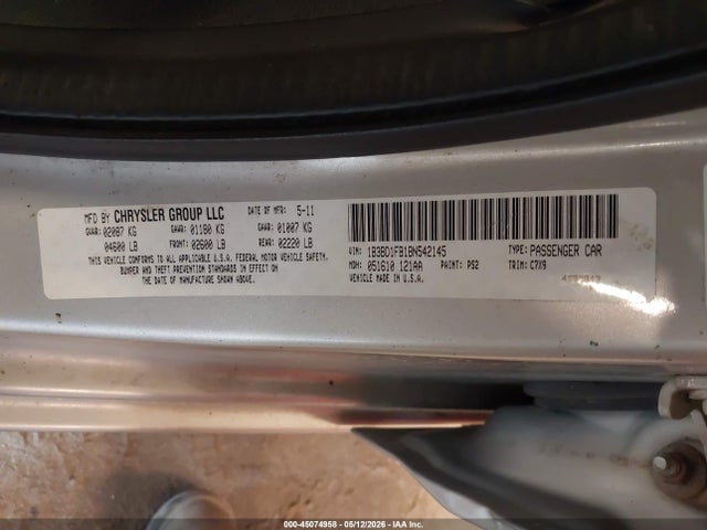 45074958 :رقم المزاد ، 1B3BD1FB1BN542145 vin ، 2011 Dodge Avenger Mainstreet مزاد بيع