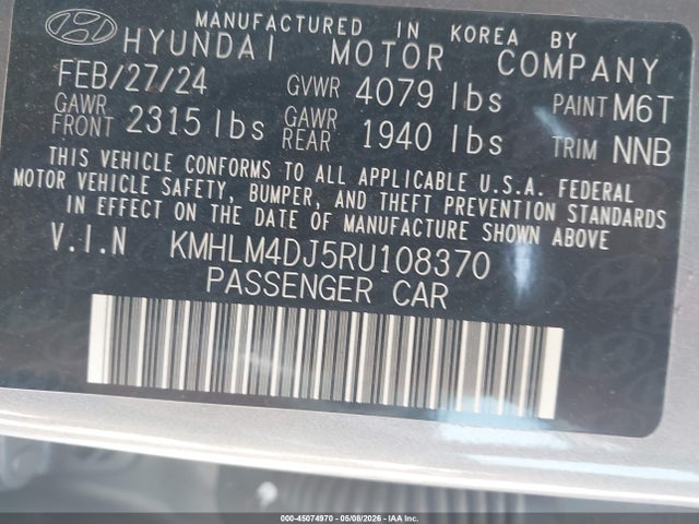 Продаж на аукціоні авто 2024 Hyundai Elantra Hybrid Blue, vin: KMHLM4DJ5RU108370, номер лоту: 45074970