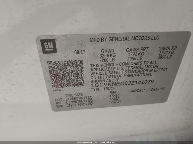 45074994 :رقم المزاد ، 1GCVKNEC0JZ141079 vin ، 2018 Chevrolet Silverado 1500 Wt مزاد بيع