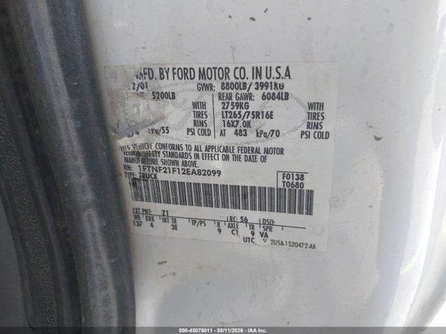 Aukcja sprzedaży 2002 Ford F-250 Xl/xlt, vin: 1FTNF21F12EA82099, numer aukcji: 45075011