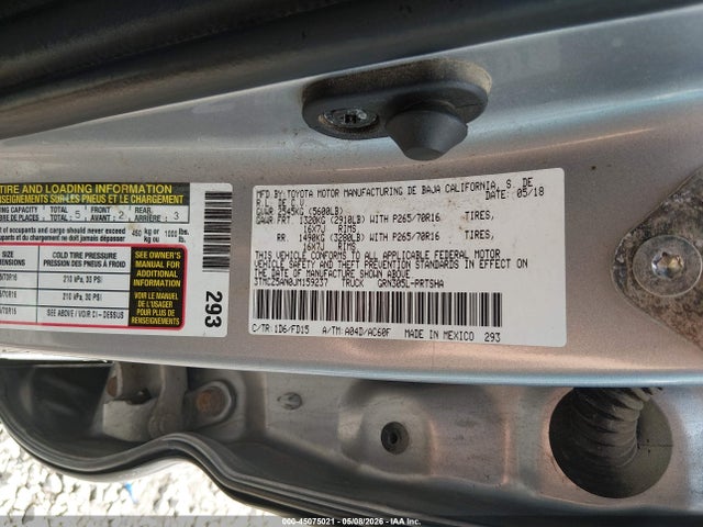 Продаж на аукціоні авто 2018 Toyota Tacoma Trd Off Road, vin: 3TMCZ5AN0JM159237, номер лоту: 45075021