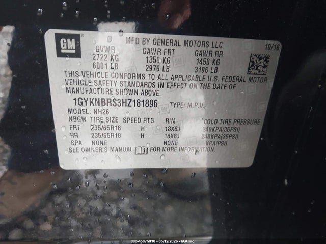 1GYKNBRS3HZ181896 Cadillac XT5 LUXURY