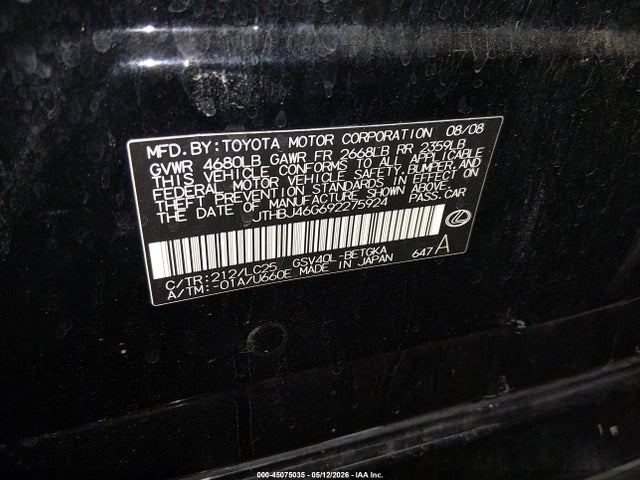 45075035 :رقم المزاد ، JTHBJ46G692275924 vin ، 2009 Lexus Es 350 مزاد بيع