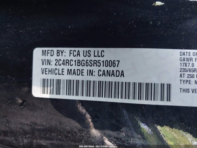 Продаж на аукціоні авто 2025 Chrysler Pacifica Select, vin: 2C4RC1BG6SR510067, номер лоту: 45075040